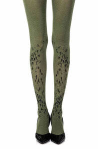 Zohara Walking By Green Print Tights Hosiery